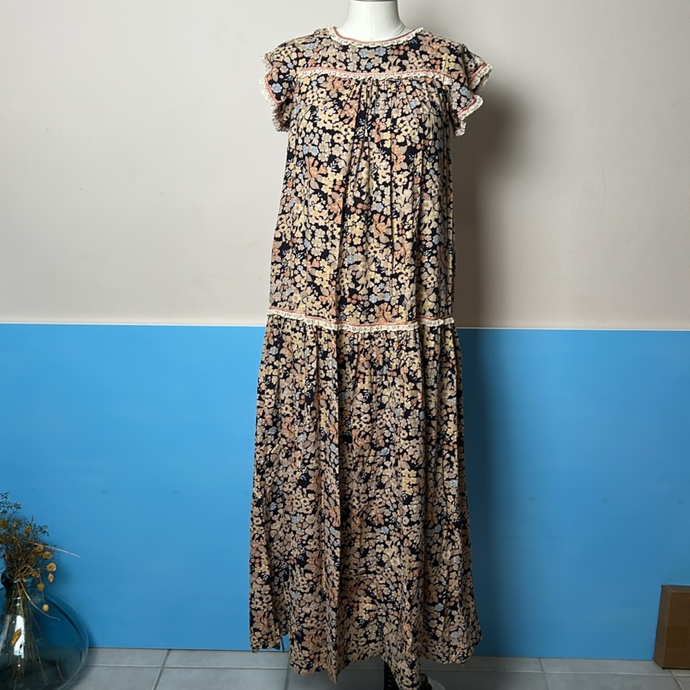 David Brown California for Bonwit Teller Floral Dress Maxi Sundress S Vintage